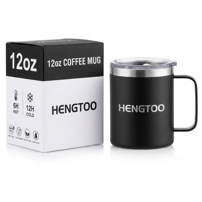 Wholesale 12oz Custom Logo Stainless Steel Office Cup Coffee Mug Leak-Proof BPA Free Vacuum Insulated Travel Tumbler Handle Lid