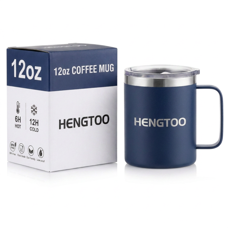 Wholesale 12oz Custom Logo Stainless Steel Office Cup Coffee Mug Leak-Proof BPA Free Vacuum Insulated Travel Tumbler Handle Lid