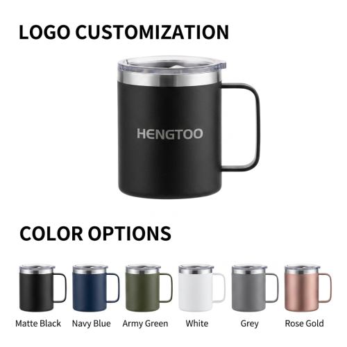 Wholesale 12oz Custom Logo Stainless Steel Office Cup Coffee Mug Leak-Proof BPA Free Vacuum Insulated Travel Tumbler Handle Lid