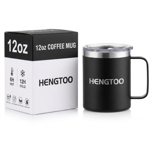 Wholesale 12oz Custom Logo Stainless Steel Office Cup Coffee Mug Vacuum Insulated Travel Tumbler Handle Lid Leak-Proof BPA Free