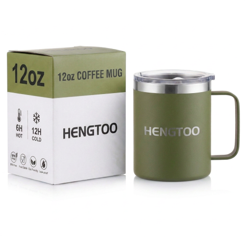 Wholesale 12oz Custom Logo Stainless Steel Office Cup Coffee Mug Vacuum Insulated Travel Tumbler Handle Lid Leak-Proof BPA Free