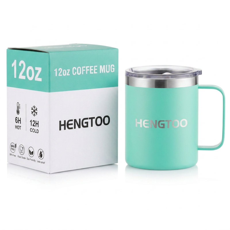 Wholesale 12oz Custom Logo Stainless Steel Office Cup Coffee Mug Vacuum Insulated Travel Tumbler Handle Lid Leak-Proof BPA Free