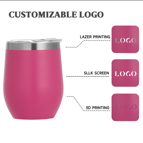 Custom 12oz Double Wall Stemless Stainless Steel Wine Tumbler Insulated Vacuum Egg Shape Mugs Cup Tumbler With Lid