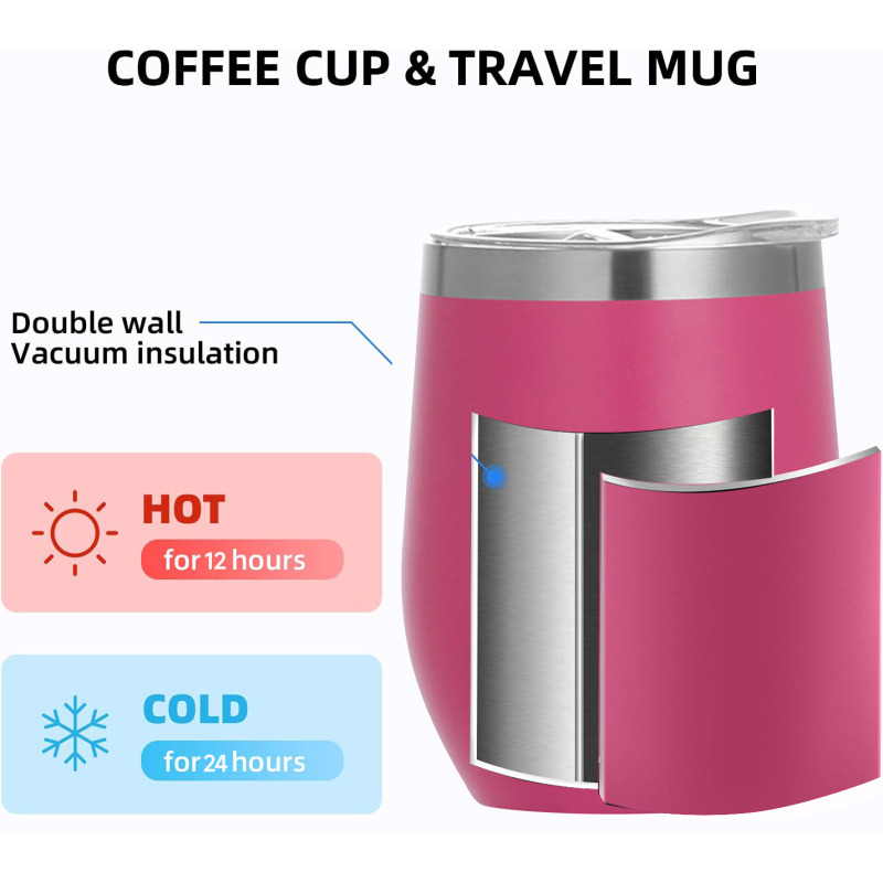 Custom 12oz Double Wall Stemless Stainless Steel Wine Tumbler Insulated Vacuum Egg Shape Mugs Cup Tumbler With Lid