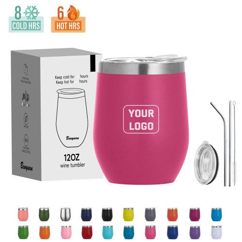 Custom 12oz Double Wall Stemless Stainless Steel Wine Tumbler Insulated Vacuum Egg Shape Mugs Cup Tumbler With Lid
