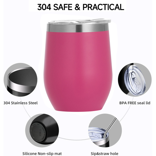 Custom 12oz Double Wall Stemless Stainless Steel Wine Tumbler Insulated Vacuum Egg Shape Mugs Cup Tumbler With Lid