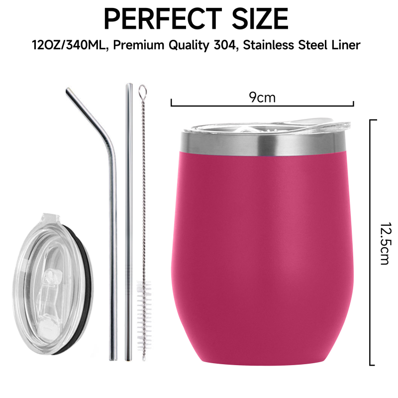 Custom 12oz Double Wall Stemless Stainless Steel Wine Tumbler Insulated Vacuum Egg Shape Mugs Cup Tumbler With Lid