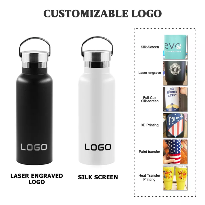 Free Sample Customized 304 Stainless Steel Tumbler Double Wall Vacuum Insulated Water Bottle with 3 Lids and Logo