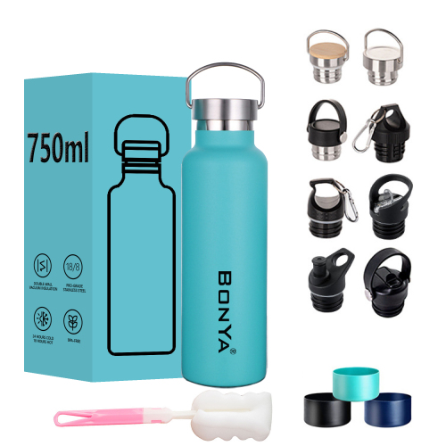 Free Sample Customized 304 Stainless Steel Tumbler Double Wall Vacuum Insulated Water Bottle with 3 Lids and Logo
