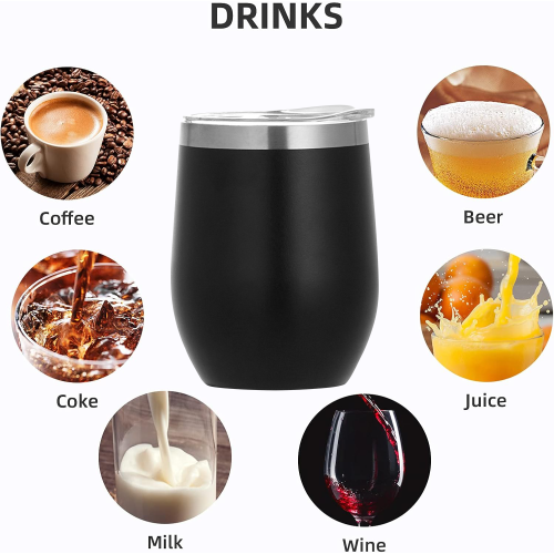 Custom logo Powder Coated 12 oz Vacuum Insulated Stainless Steel Egg Shape Wine Cups Tumbler 12oz with Sliding Lid