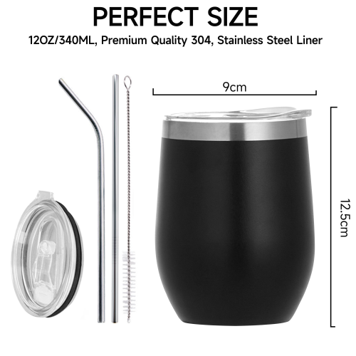 Custom logo Powder Coated 12 oz Vacuum Insulated Stainless Steel Egg Shape Wine Cups Tumbler 12oz with Sliding Lid