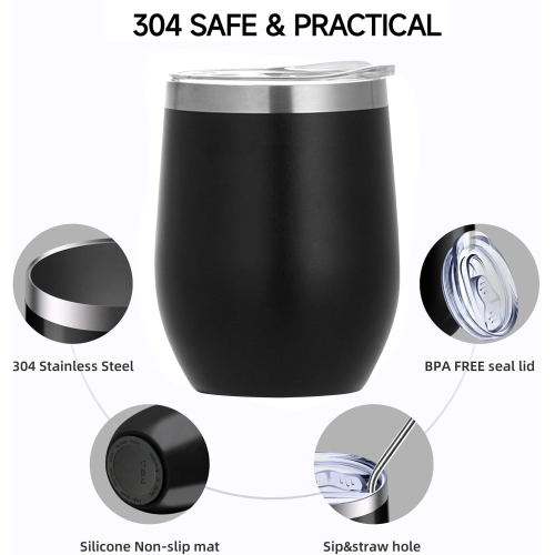 Custom logo Powder Coated 12 oz Vacuum Insulated Stainless Steel Egg Shape Wine Cups Tumbler 12oz with Sliding Lid