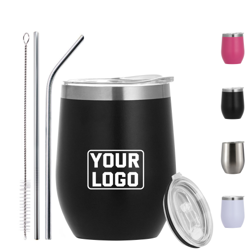 Custom logo Powder Coated 12 oz Vacuum Insulated Stainless Steel Egg Shape Wine Cups Tumbler 12oz with Sliding Lid