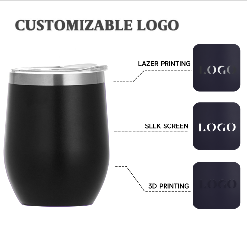 Custom logo Powder Coated 12 oz Vacuum Insulated Stainless Steel Egg Shape Wine Cups Tumbler 12oz with Sliding Lid