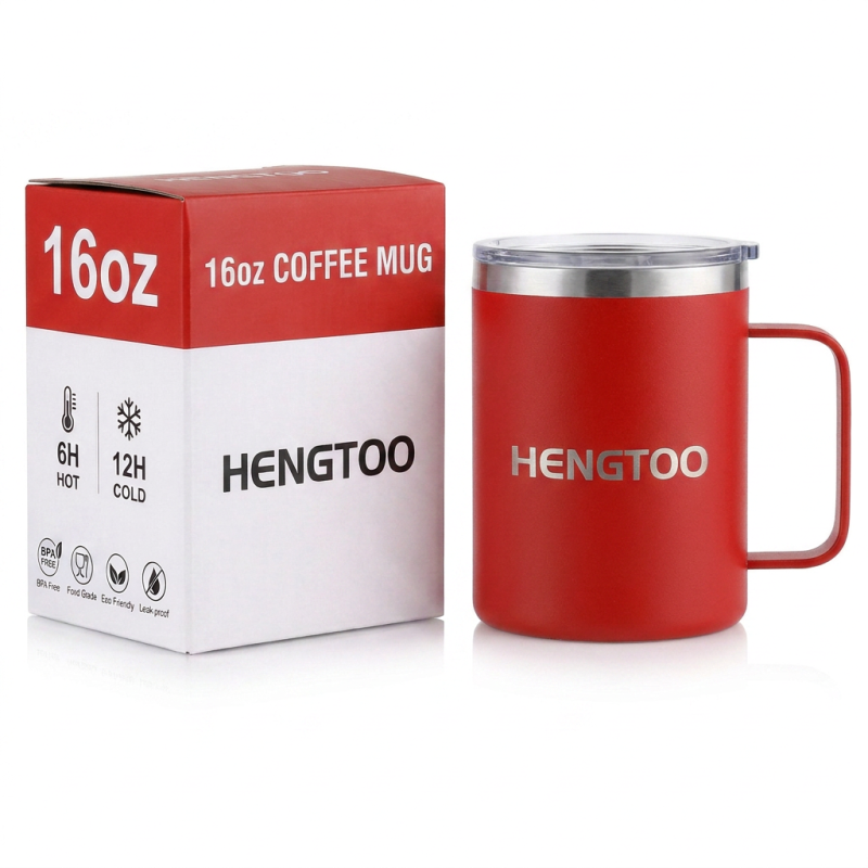 16oz Stainless Steel Vacuum Insulated Camping Mug with Handle Lid Reusable Coffee Cup for Outdoor Travel Leak-Proof BPA Free