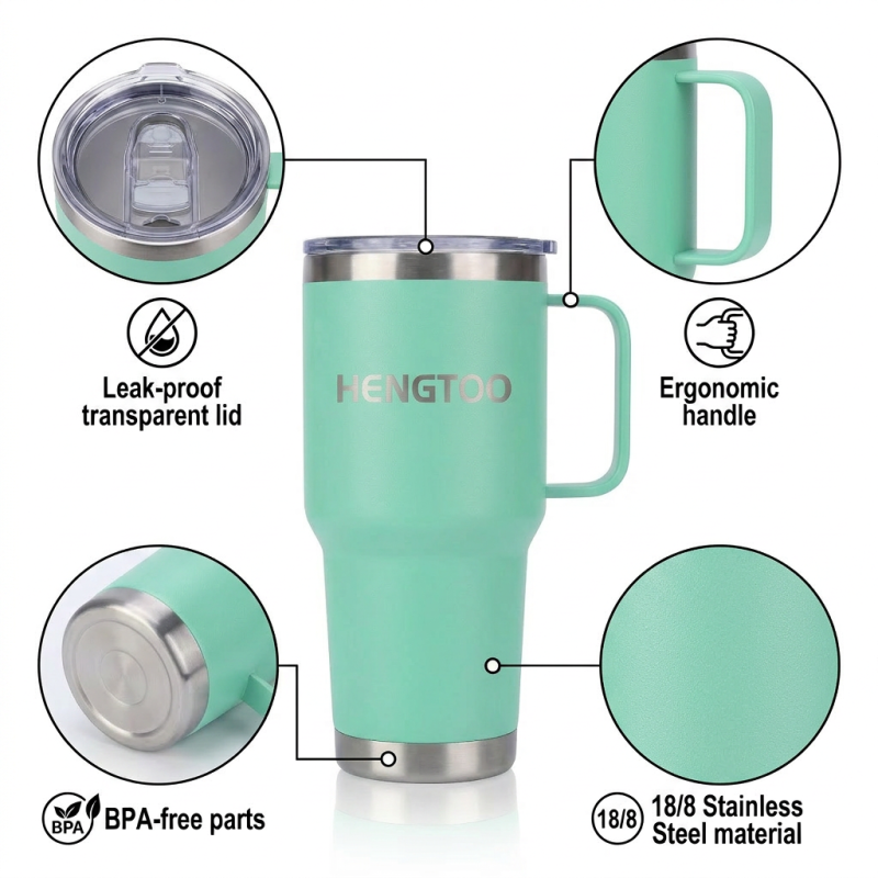 30oz Stainless Steel Vacuum Insulated Coffee Cup with Handle and Lid Large Capacity for Office School Camping Travel