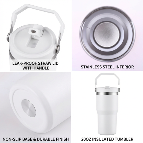 20oz Glossy Stainless Steel Milk Bottle Handle Silicon Lid Leak-Proof Double Wall Vacuum Insulated BPA Free for Teens Camping
