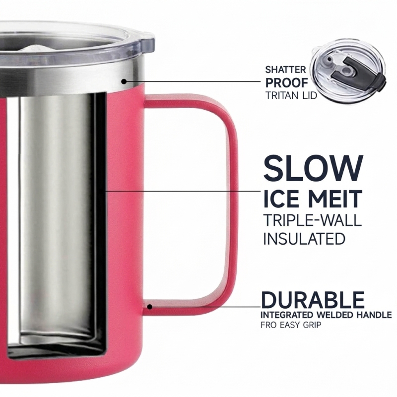New Arrival 12oz Stainless Steel Vacuum Insulated Coffee Travel Mug with Handle and Lid BPA Free for Camping & Office Use