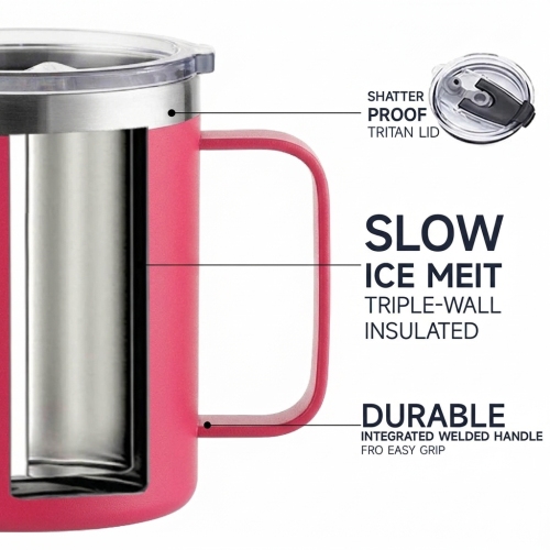 New Arrival 12oz Stainless Steel Vacuum Insulated Coffee Travel Mug with Handle and Lid BPA Free for Camping & Office Use