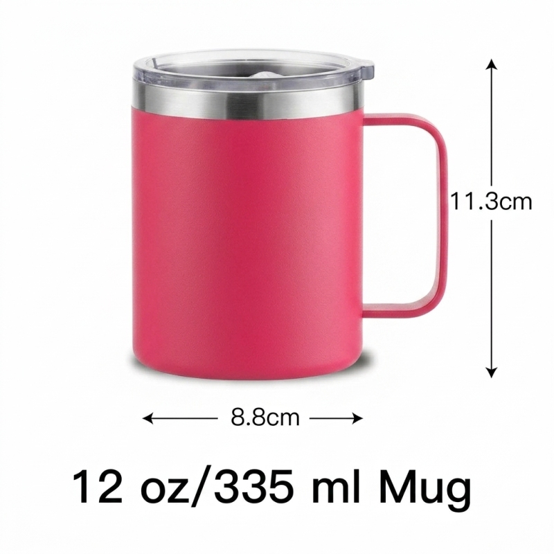 New Arrival 12oz Stainless Steel Vacuum Insulated Coffee Travel Mug with Handle and Lid BPA Free for Camping & Office Use