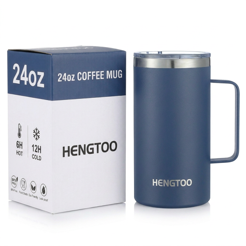 24oz Stainless Steel Insulated Tea Mug with Handle and Lid Double Wall Vacuum Travel Cup for Hot Cold Drinks Leak-Proof BPA Free