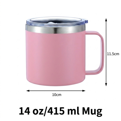 14oz Stainless Steel Coffee Mug with Handle and Lid Leak-Proof Vacuum Insulated Double Wall for Office and Home
