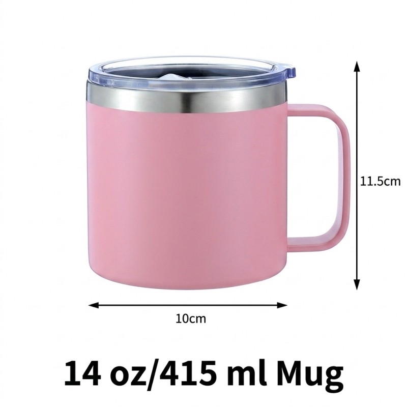 14oz Stainless Steel Coffee Mug with Handle and Lid Leak-Proof Vacuum Insulated Double Wall for Office and Home