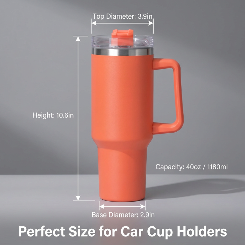 HENGTOO Wholesale 40oz Tumbler with Handle and Straw, Custom Logo Double Wall Insulated Travel Mug, 40 oz Stainless Steel Water Bottle Manufacturer