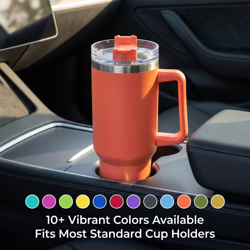 HENGTOO Wholesale 40oz Tumbler with Handle and Straw, Custom Logo Double Wall Insulated Travel Mug, 40 oz Stainless Steel Water Bottle Manufacturer