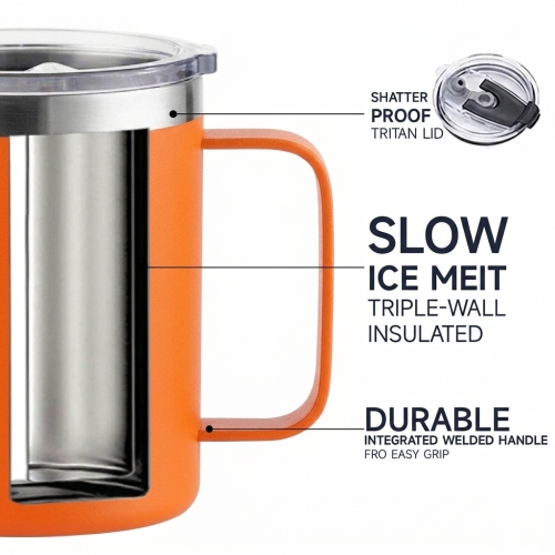 Promotional Custom Logo 12oz Stainless Steel Eco-Friendly BPA Free Vacuum Insulated Travel Mug with Handle and Lid for Gifts