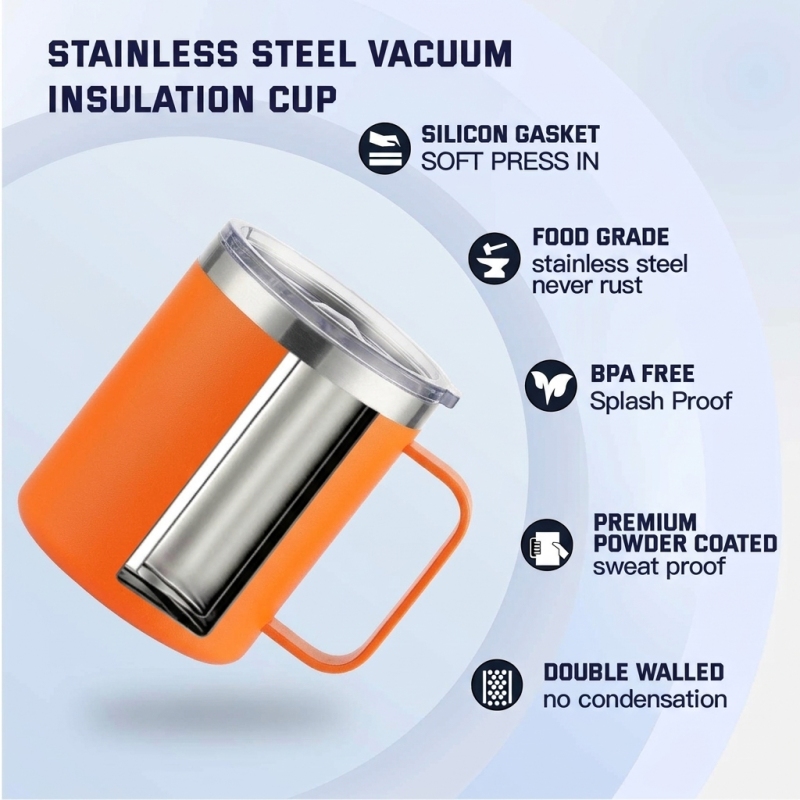 Promotional Custom Logo 12oz Stainless Steel Eco-Friendly BPA Free Vacuum Insulated Travel Mug with Handle and Lid for Gifts