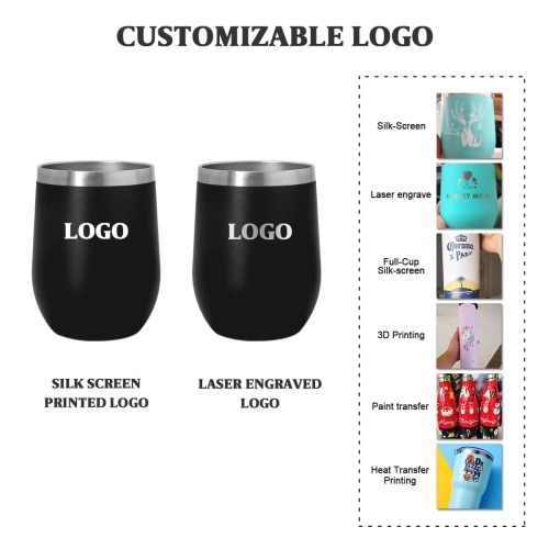 Custom Logo 12oz 12 Oz Thermal Stemless Wine Glasses Double Wall Vacuum Travel Mugs Tumbler Cup Wine Tumbler Glasses With Lid