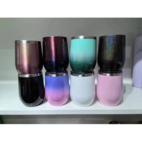 Custom Logo 12oz 12 Oz Thermal Stemless Wine Glasses Double Wall Vacuum Travel Mugs Tumbler Cup Wine Tumbler Glasses With Lid