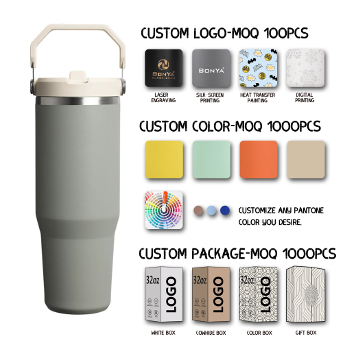 30oz Double Layer Thermal Mug Gift Set 304 Stainless Steel Tumbler Water Bottle Portable Vacuum Flask with Handle Straw