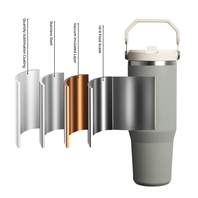 30oz Double Layer Thermal Mug Gift Set 304 Stainless Steel Tumbler Water Bottle Portable Vacuum Flask with Handle Straw
