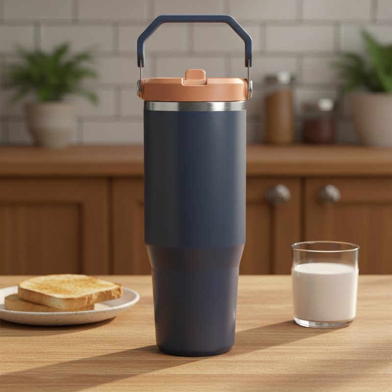 30oz Double Layer Thermal Mug Gift Set 304 Stainless Steel Tumbler Water Bottle Portable Vacuum Flask with Handle Straw