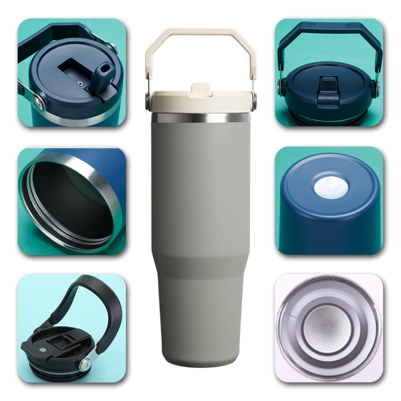 30oz Double Layer Thermal Mug Gift Set 304 Stainless Steel Tumbler Water Bottle Portable Vacuum Flask with Handle Straw