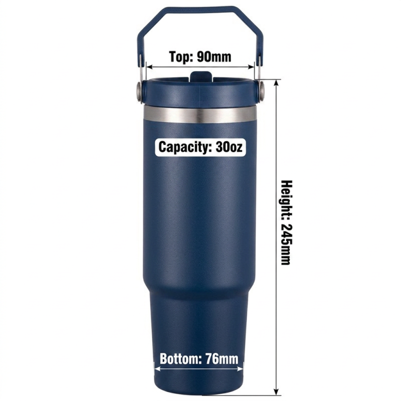 Hiking Fitness Workout 30oz Stainless Steel Vacuum Thermos with Spoon Gift Cup for for Car Travel Long Trip