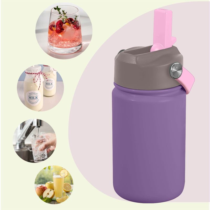 BPA Free Stainless Steel Kids 12oz Water Bottle Straw Drinking Children Kids Drink School Cute Pattern Water Bottle