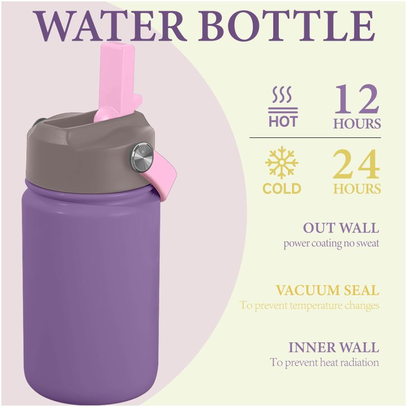 BPA Free Stainless Steel Kids 12oz Water Bottle Straw Drinking Children Kids Drink School Cute Pattern Water Bottle