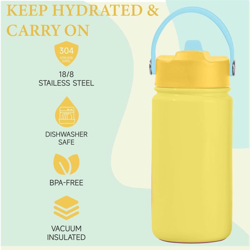 Stocked Kids Sport Travel Water Bottles Double Wall Insulated Stainless Steel Water Bottle with Handle
