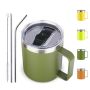 12oz Double Wall Stainless Steel Tumbler with Push Lid and Handle for Business Gifts Vacuum Coffee Mug Design