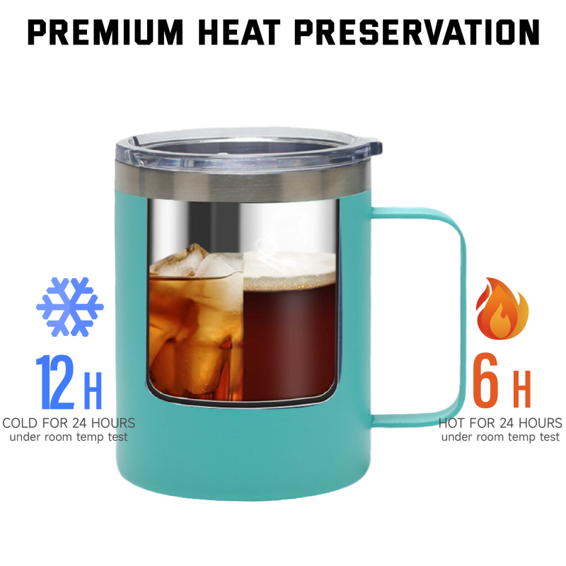 12oz Double Wall Stainless Steel Tumbler with Push Lid and Handle for Business Gifts Vacuum Coffee Mug Design