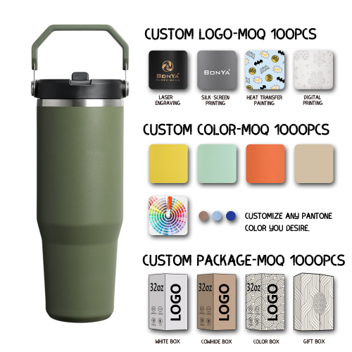 New Product Double Wall Vacuum Insulated Flip Top Tumbler 30oz Mugs Stainless Steel Hot Water Bottle with Straw Lid