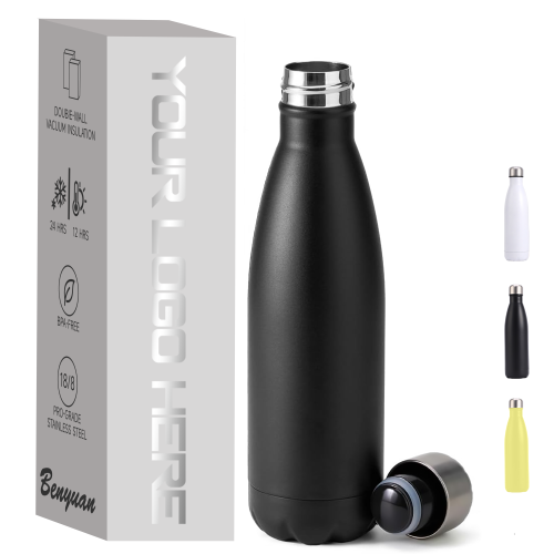 Steel Stainless Water Bottle Black Double Wall Vacuum Insulated Flask Reusable, Leak Proof Sports Bottle for Adults & Kids