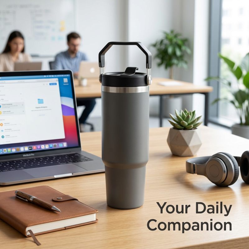 30oz Wide Mouth Stainless Steel Vacuum Flask Flex Cap Leak-Proof Double Wall BPA Free Handgrip for Hiking Backpacking Giveaways