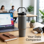 30oz Wide Mouth Stainless Steel Vacuum Flask Flex Cap Leak-Proof Double Wall BPA Free Handgrip for Hiking Backpacking Giveaways