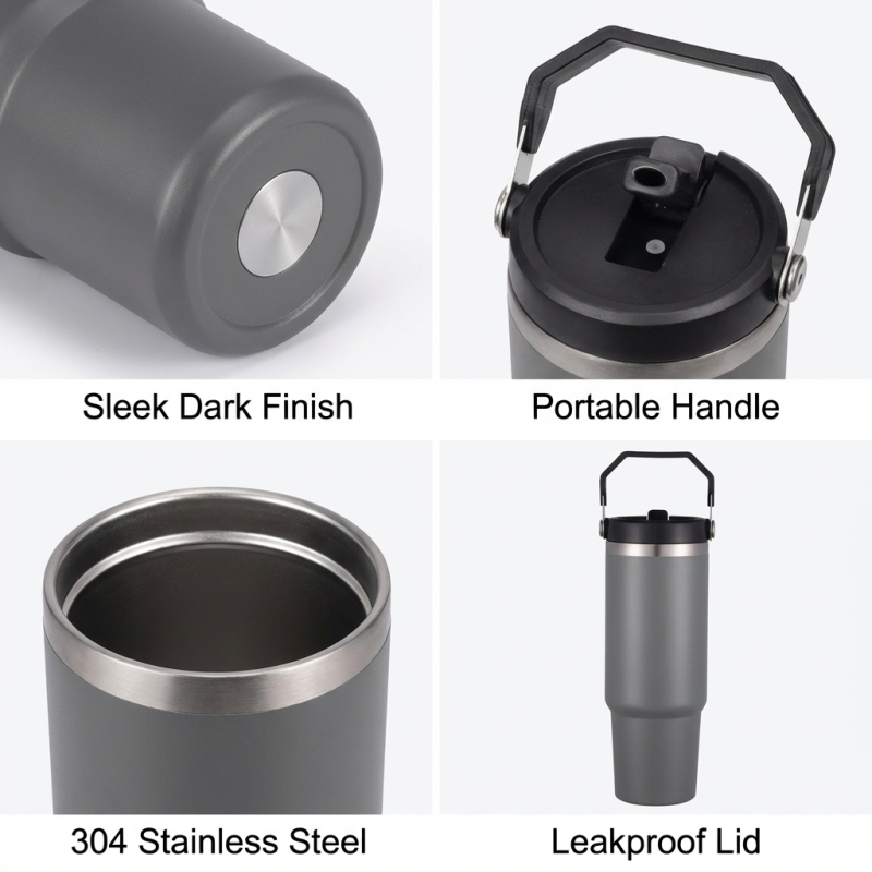 30oz Wide Mouth Stainless Steel Vacuum Flask Flex Cap Leak-Proof Double Wall BPA Free Handgrip for Hiking Backpacking Giveaways