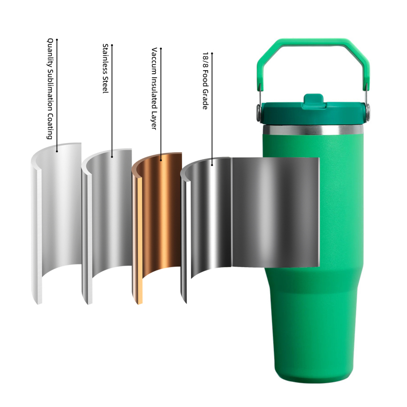 Custom Logo 20oz 30oz Travel Tumblers Small Batch Stainless Steel Water Bottles Camping Sports Coffee Mugs with Straw and Handle