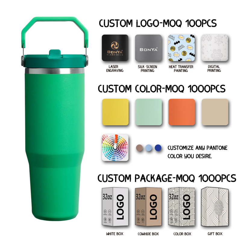 Custom Logo 20oz 30oz Travel Tumblers Small Batch Stainless Steel Water Bottles Camping Sports Coffee Mugs with Straw and Handle